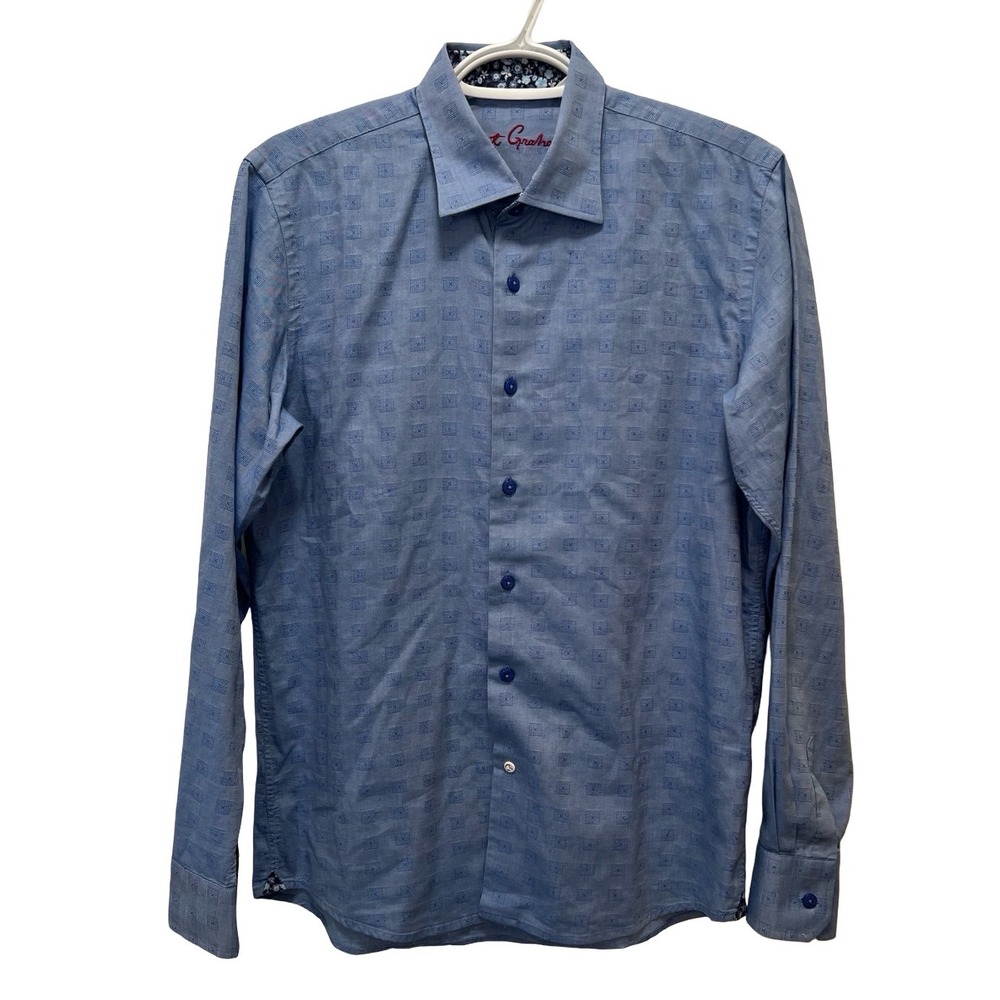 Robert Graham Mens XL Blue Geometric Square Print Long Sleeve Button Down Shirt